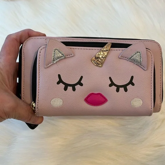 Luv Betsey by Betsey Johnson wallet coin purse cat unicorn pink zipper closure - Picture 9 of 12